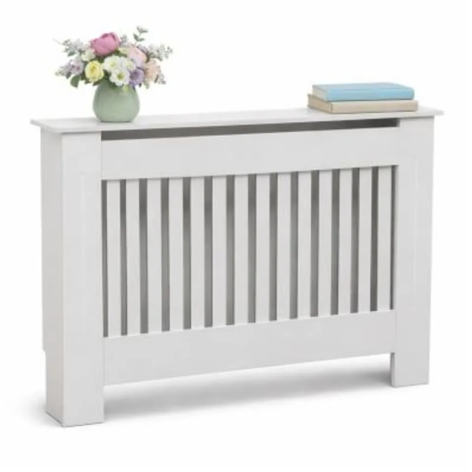 BOXED 4740 MEDIUM WHITE WOODEN SLATTED GRILL RADIATOR COVER MDF CABINET