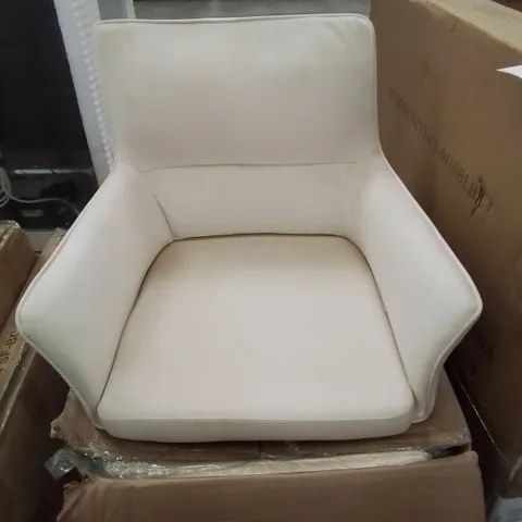 BOXED PAIR OF CRUSHED VELVET UPHOLSTERED CREAM DINING CHAIRS