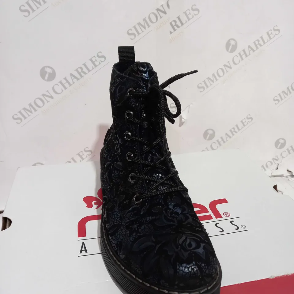RIEKER LACE UP BOOT DARK FLOURAL SIZE 5 - BOXED