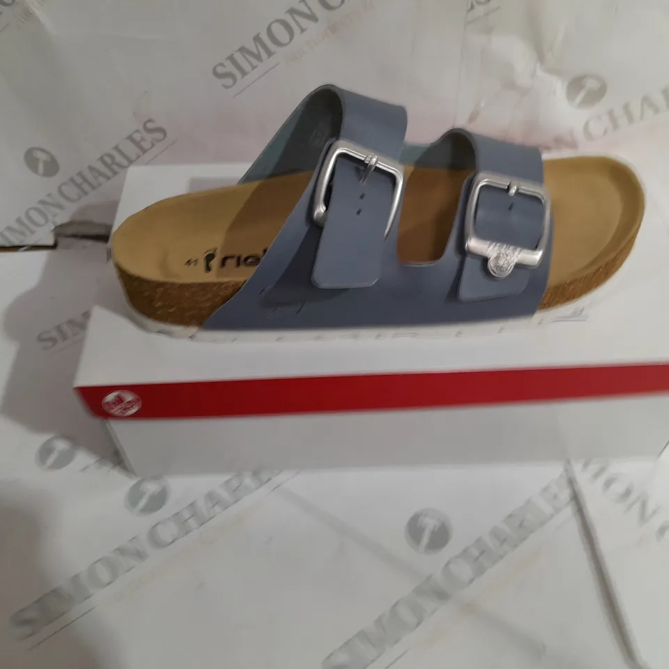 BOXED RIEKER BLUE FABRIC SANDALS SIZE 7