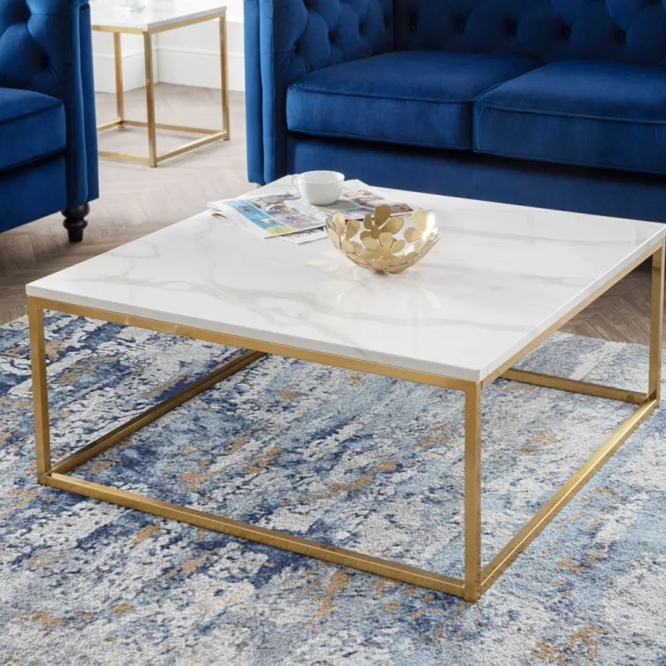 BOXED WHITE MARBLE / GOLD COFFEE TABLE