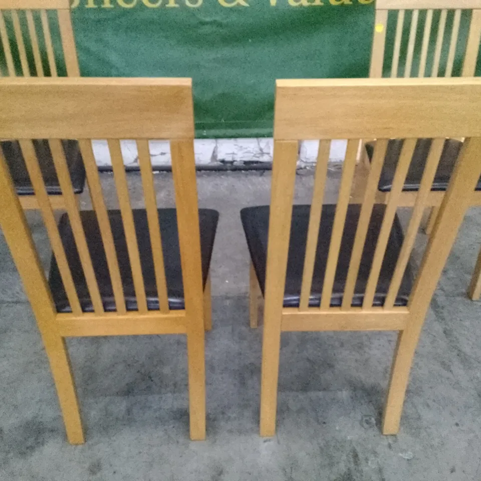 SET OF 4 NEW OXFORD OAK DINING CHAIRS (BLACK LEATHER SEAT PAD)