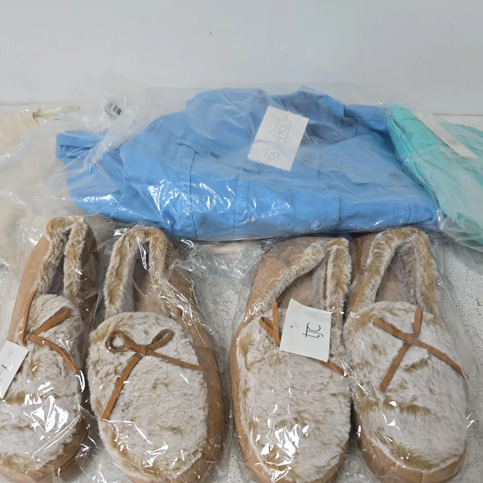BOX OF APPROX 20 ASSORTED ITEMS TO INCLUDE SLIPPERS, JACKETS, JUMPERS, ETC 