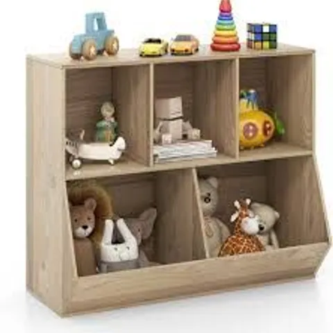 BOXED 5-CUBE WOODEN KIDS TOY STORAGE ORGANIZER WITH ANTI-TIPPING