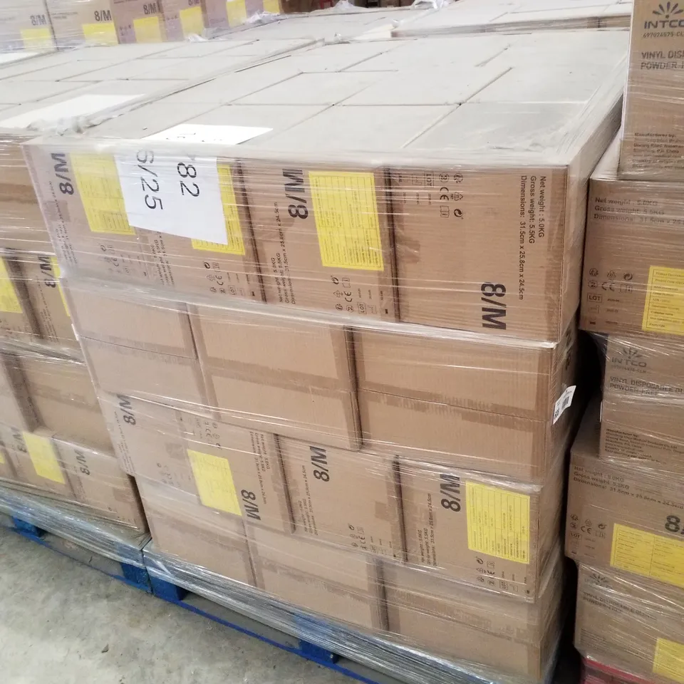 PALLET OF APPROXIMATELY 56 INTCO VINYL DISPOSABLE GLOVES 100PK BOXES - MEDIUM