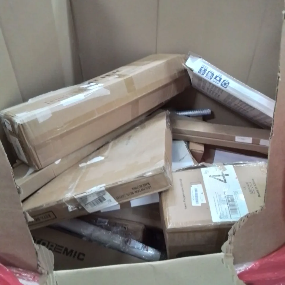 PALLET OF ASSORTED HOUSEHOLD GOODS AND PRODUCTS TO INCLUDE; ASH VACUUM, TOILET SEAT, LAPTOP TRAY, BOXED FURNITURE ETC