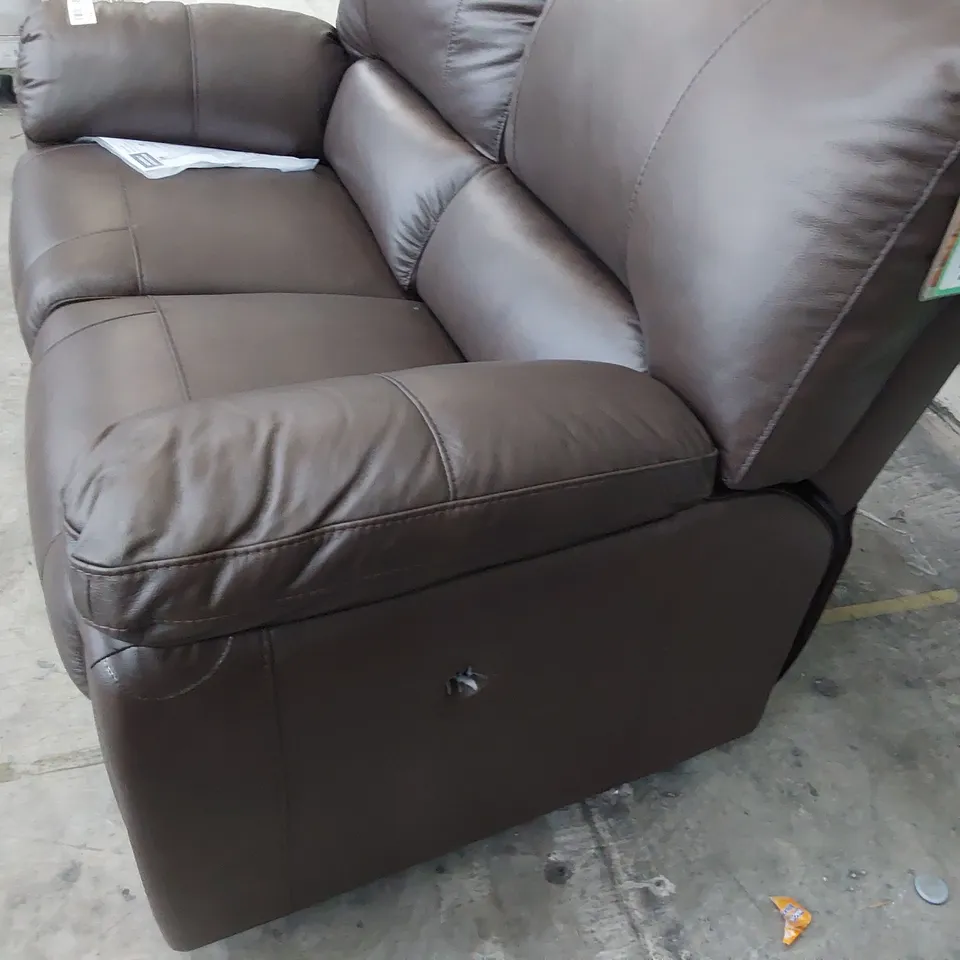 DESIGNER POWER RECLINING TWO SEATER SOFA BROWN LEATHER