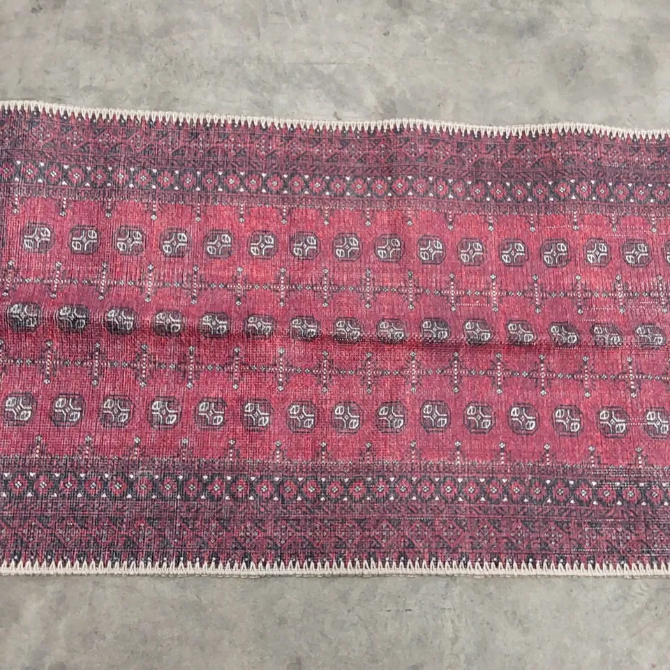 BOXED RED DISTRESSED PERSIAN STYLE ORIENTAL RUG // 60 X 240CM