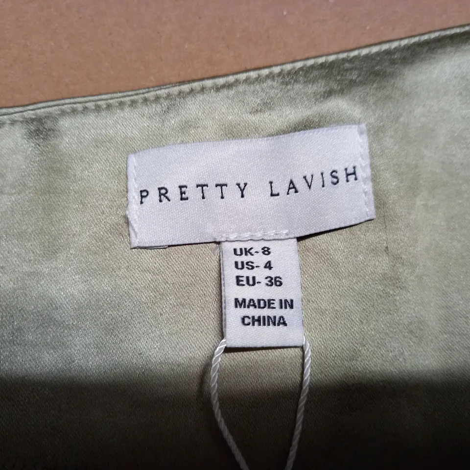 PRETTY LAVISH OLIVE SATIN ONE SHOULDER BRIDESMAID MAXI DRESS - SIZE 8
