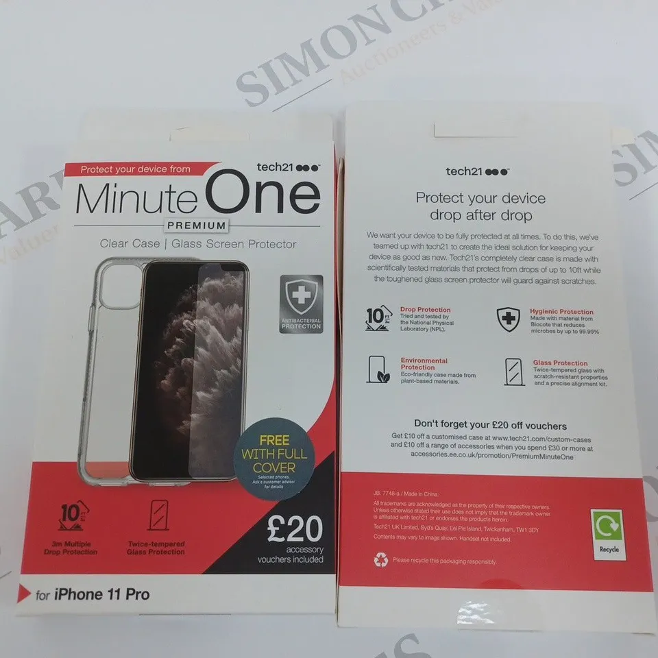 LOT OF APPROXIMATELY 150 TECH 21 MINUTE ONE CLEAR CASES FOR IPHONE 11 PRO