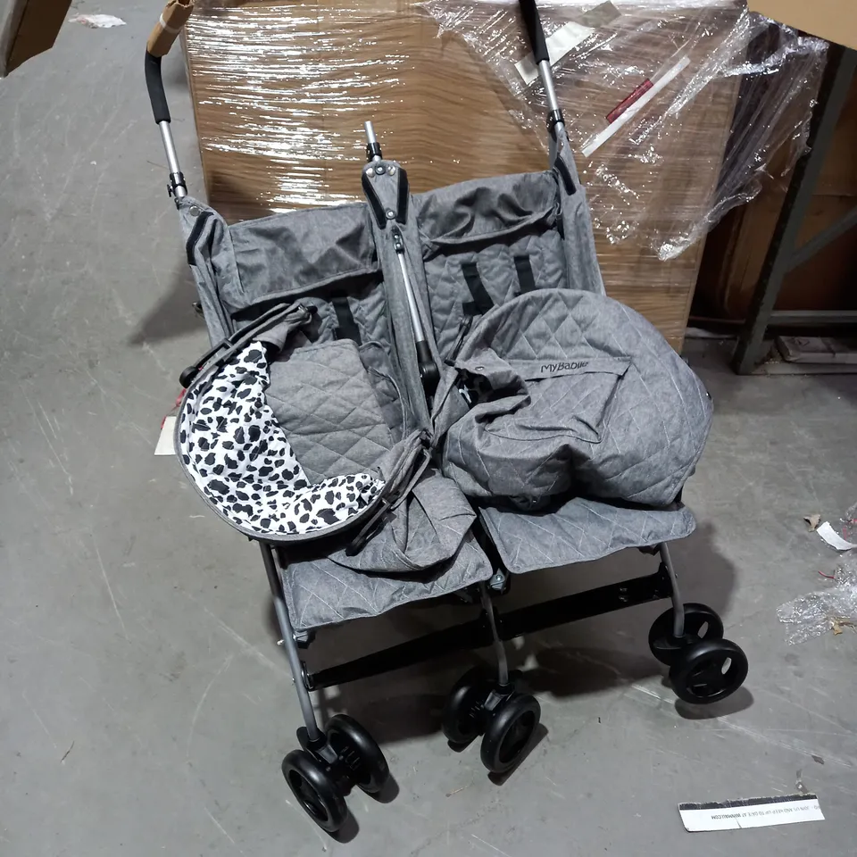 GREY MELANGE AND LEOPARD DOUBLE STROLLER COLLECTION ONLY  RRP £149.99