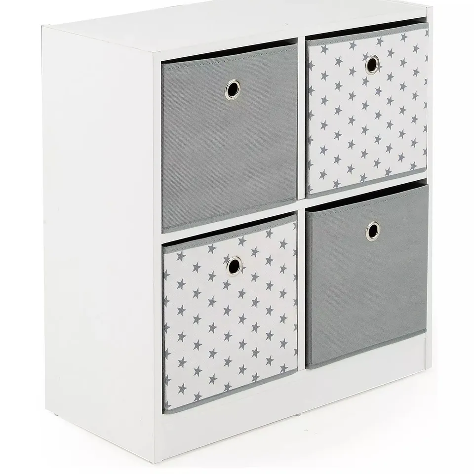 4 CUBE STORAGE UNIT WITH BOXES - GREY/STARS
