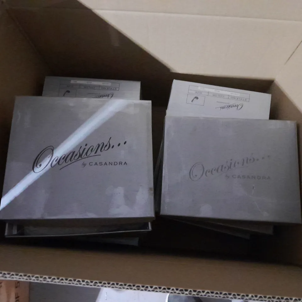 APPROXIMATELY 10 BOXED PAIRS OF COLOURED GEM PLATFORM HIGH HEELS