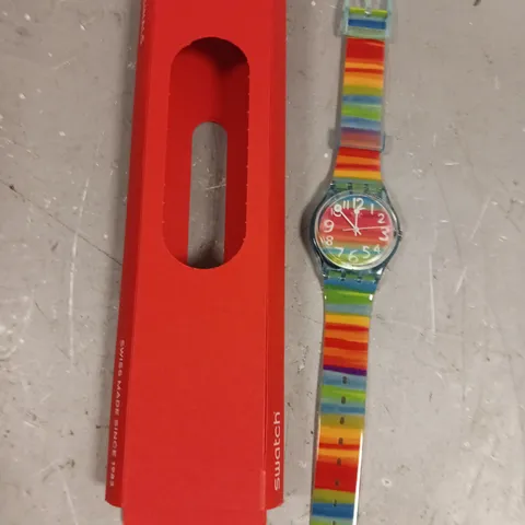 SWATCH COLOUR THE SKY RAINBOW STRIPE LADIES WATCH