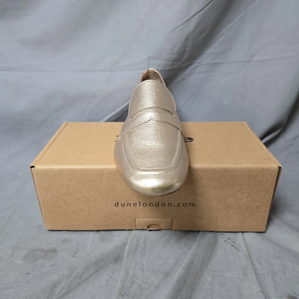 DUNE LONDON METALLIC GOLD LEATHER LOAFERS – UK 6 (EU 39)