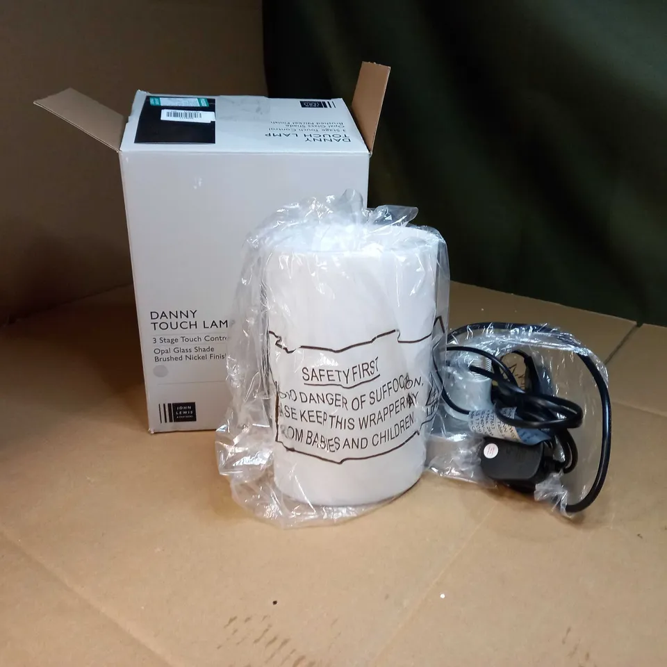 BOXED JOHN LEWIS OPAL GLASS/BRUSHED NICKEL DANNY TOUH LAMP