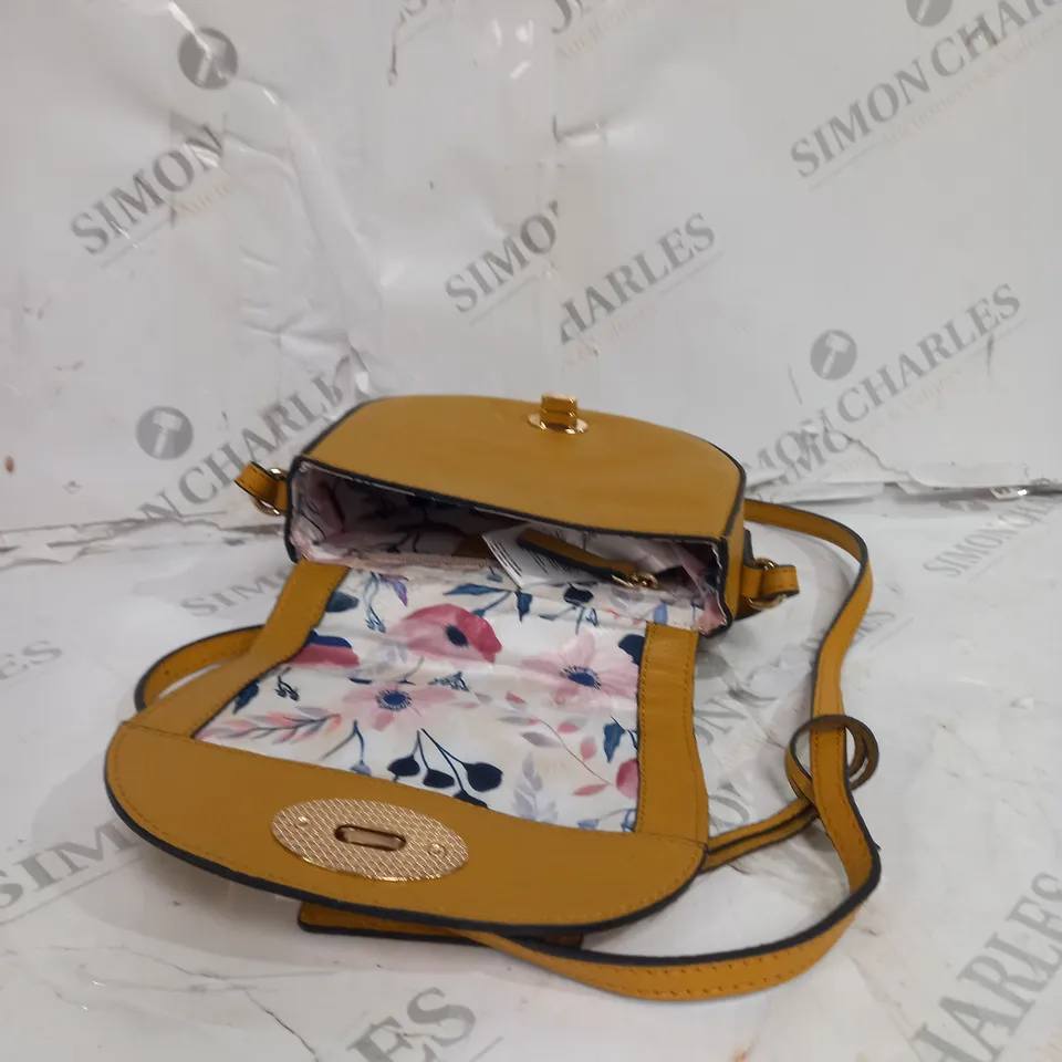 ASHWOOD REAL LEATHER CROSSBODY BAG IN MUSTARD WITH FLORAL INTERIOR