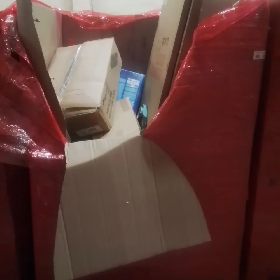 PALLET CONTAINING ASSORTED ITEMS TO INCLUDE: WATER FILTER, CAR WINDOW WIPERS, BED RAIL, FULL LENGTH MIRROR AND VIBRATION PLATE ETC...