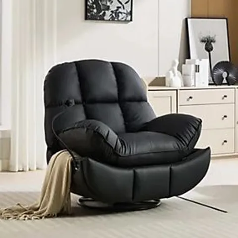BOXED CHICAGO SWIVEL & ROCKER ELECTRIC FAUX LEATHER RECLINER CHAIR - BLACK