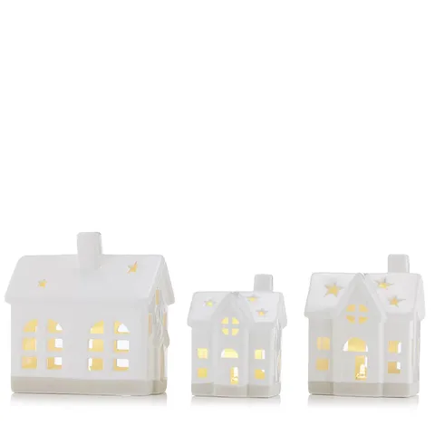 HOME STORIES SET OF 3 PRE-LIT HOUSES