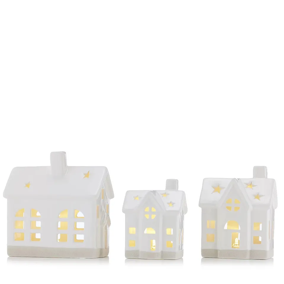 HOME STORIES SET OF 3 PRE-LIT HOUSES