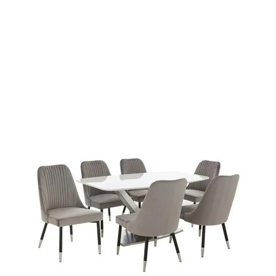 BOXED SURREAL DINING TABLE AND 6 CHAIR CHROME (3 BOXES OF 5 ONLY, CHAIRS ONLY NO TABLE)