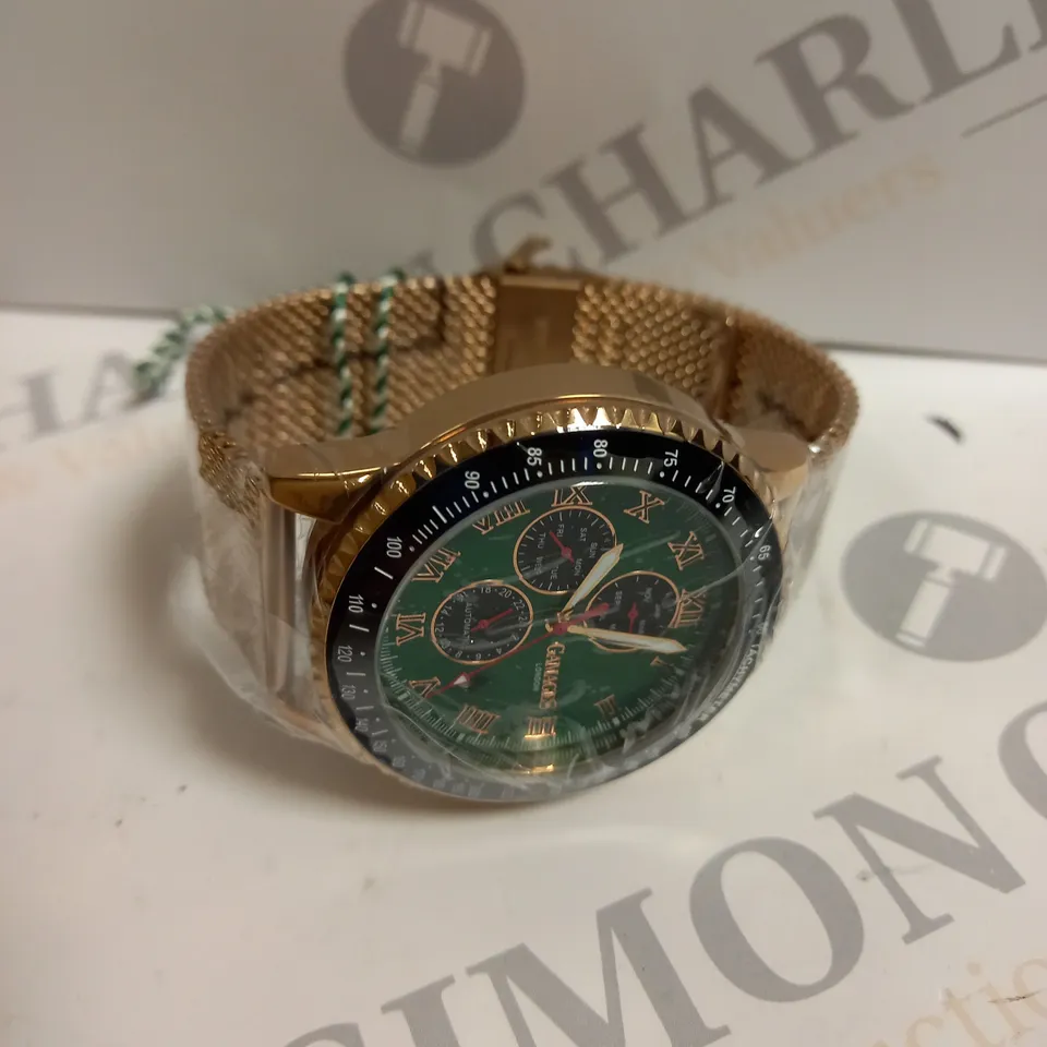 BOXED GAMAGES PINNACLE ROSE GOLD GREEN DIAL WATCH