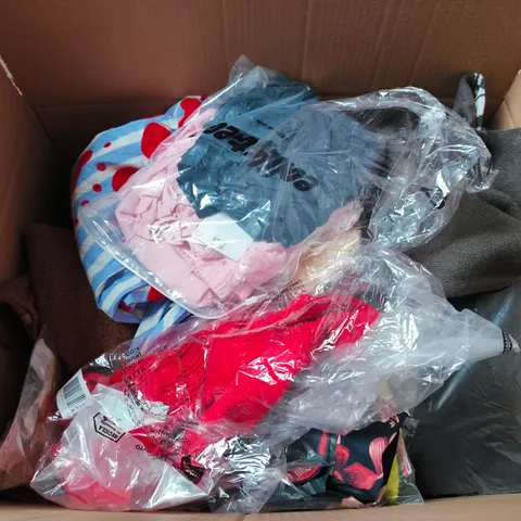 LARGE BOX OF APPROXIMATELY 25 ASSORTED CLOTHING ITEMS IN VARIOUS COLOURS, STYLES AND SIZES - COLLECTION ONLY