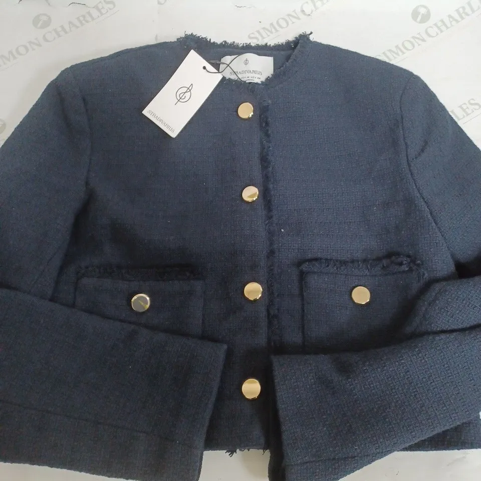 STRADIVARIUS NAVY BUTTON UP JACKET - MEDIUM