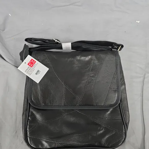 BLACK GENUINE LEATHER CROSSBODY BAG WITH ADJUSTABLE STRAP