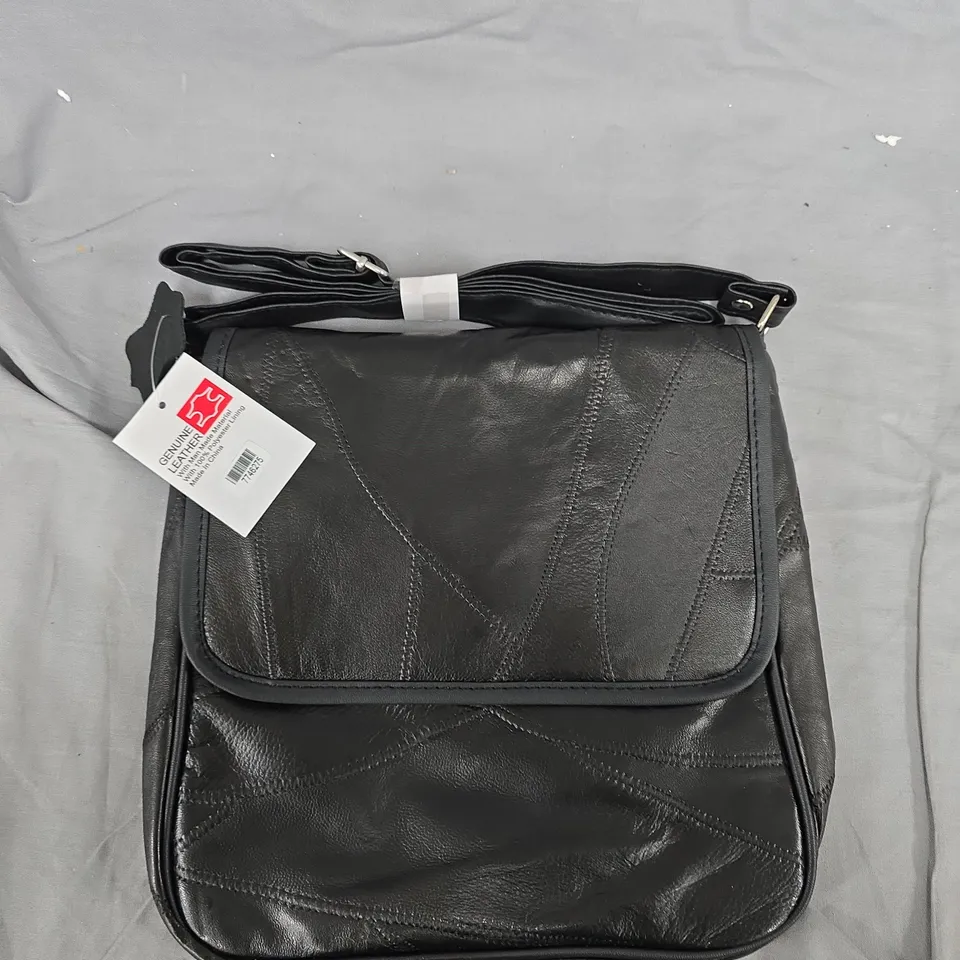 BLACK GENUINE LEATHER CROSSBODY BAG WITH ADJUSTABLE STRAP