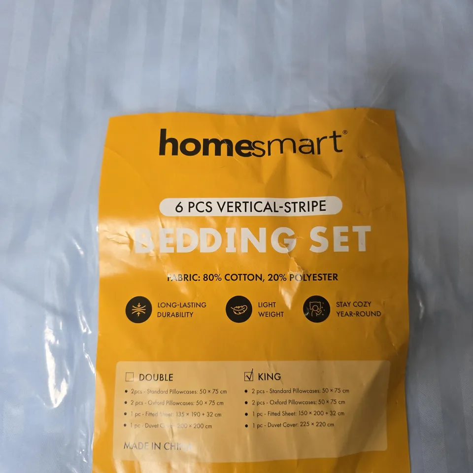 HOMESMART BEDDING SET – 6 PCS VERTICAL-STRIPE, BLUE KING SIZE 