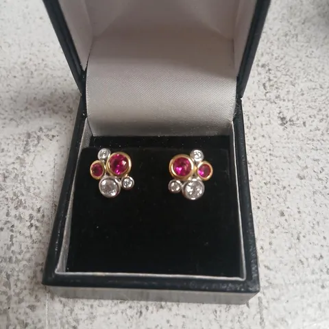 DIAMONIQUE 1.5CT RUBY BUBBLE STUD EARRINGS STERLING SILVER 