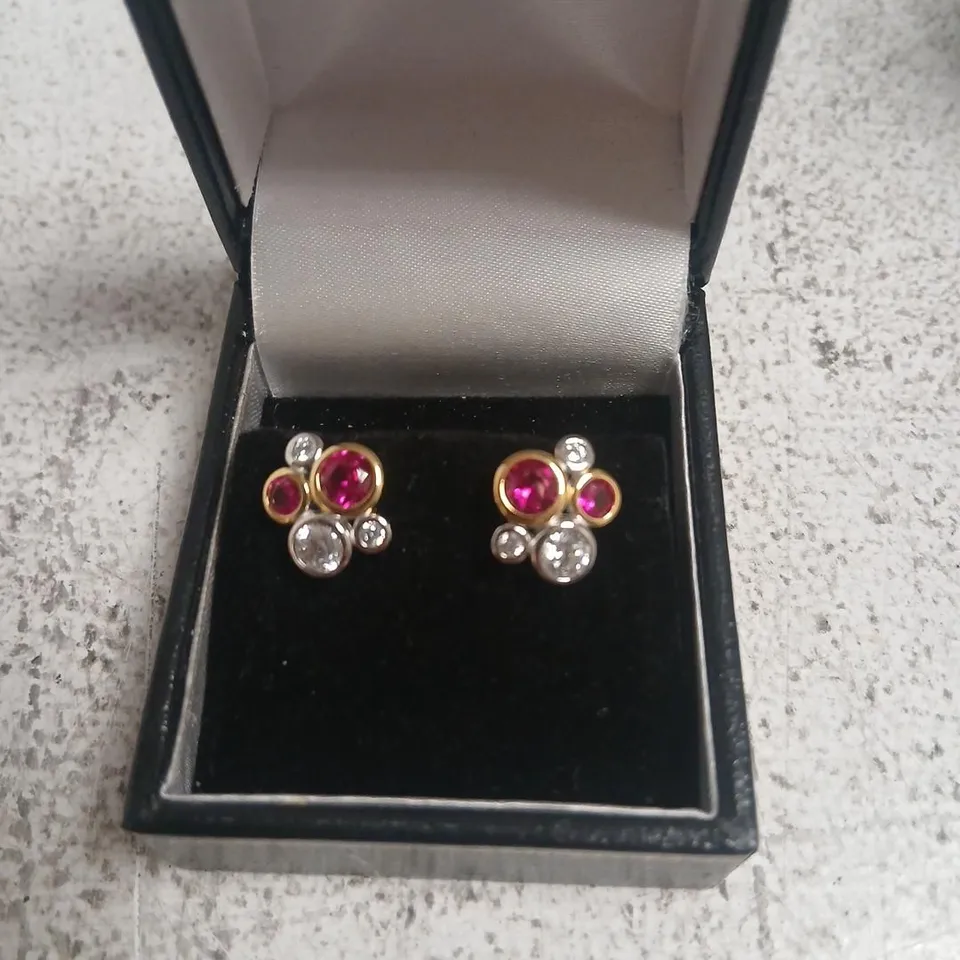 DIAMONIQUE 1.5CT RUBY BUBBLE STUD EARRINGS STERLING SILVER
