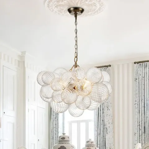 BOXED MAHOOD 3-LIGHT TWISTED RIBBED GLASS BUBBLE GLOBE CHANDELIER SPUTN