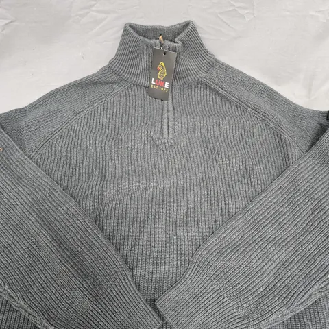 LUKE 1977 CHARCOAL QUARTER ZIP KNIT JUMPER – UK 2XL
