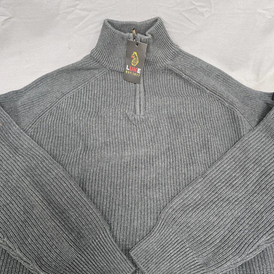 LUKE 1977 CHARCOAL QUARTER ZIP KNIT JUMPER – UK 2XL