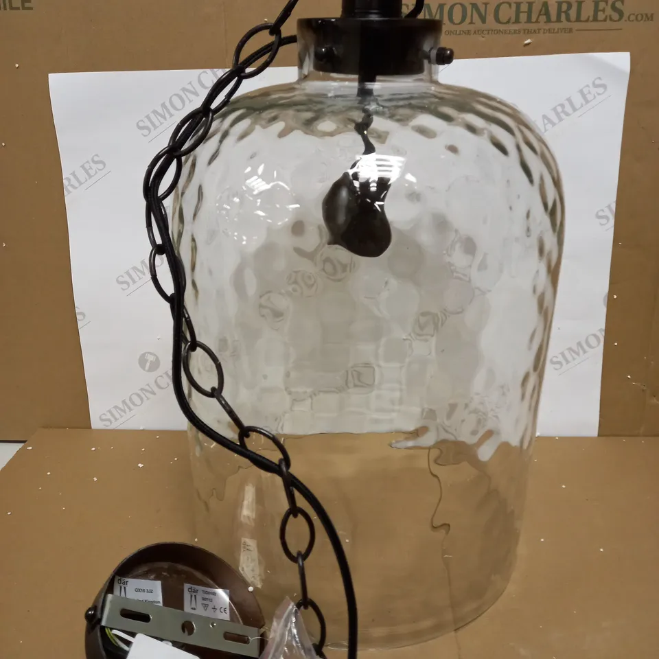 DAR LIGHTING TIGODA 1LT SINGLE PENDANT BRONZE AND GLASS LIGHT FIXTURE 