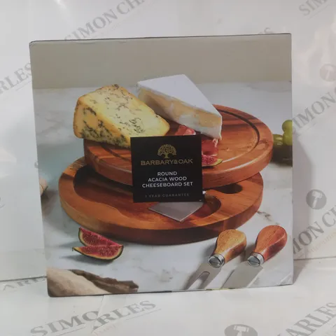 BOXED BARBARY & OAK ROUND ACACIA WOOD CHEESEBOARD SET