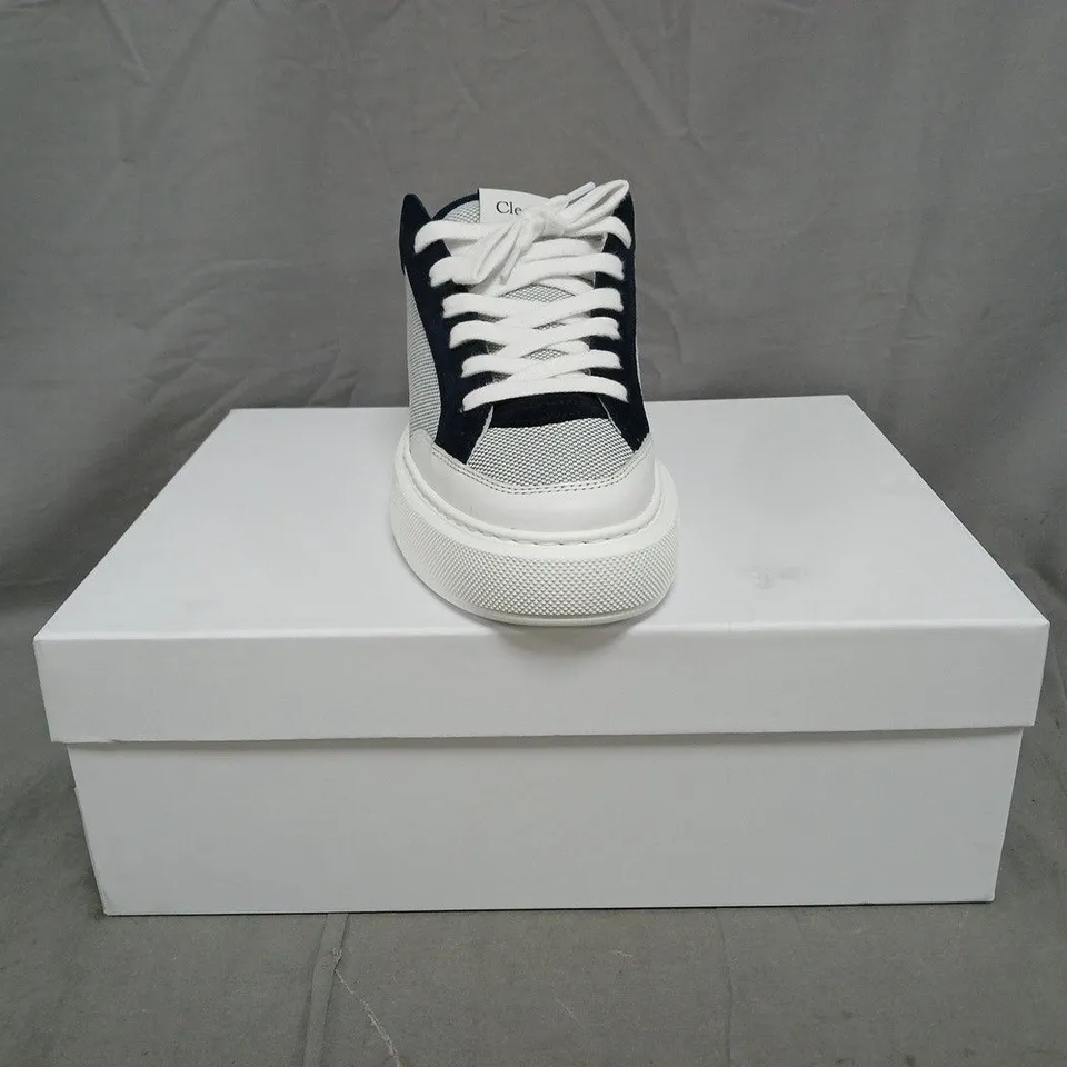 BOXED PAIR OF CLEENS LUXOR TRAINERS IN NAVY/WHITE SIZE UK 9