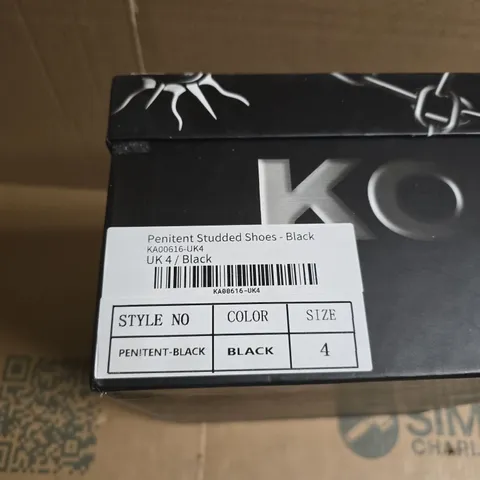 BOXED PAIR OF KOI PENITENT STUDDED SHOES – BLACK, UK4