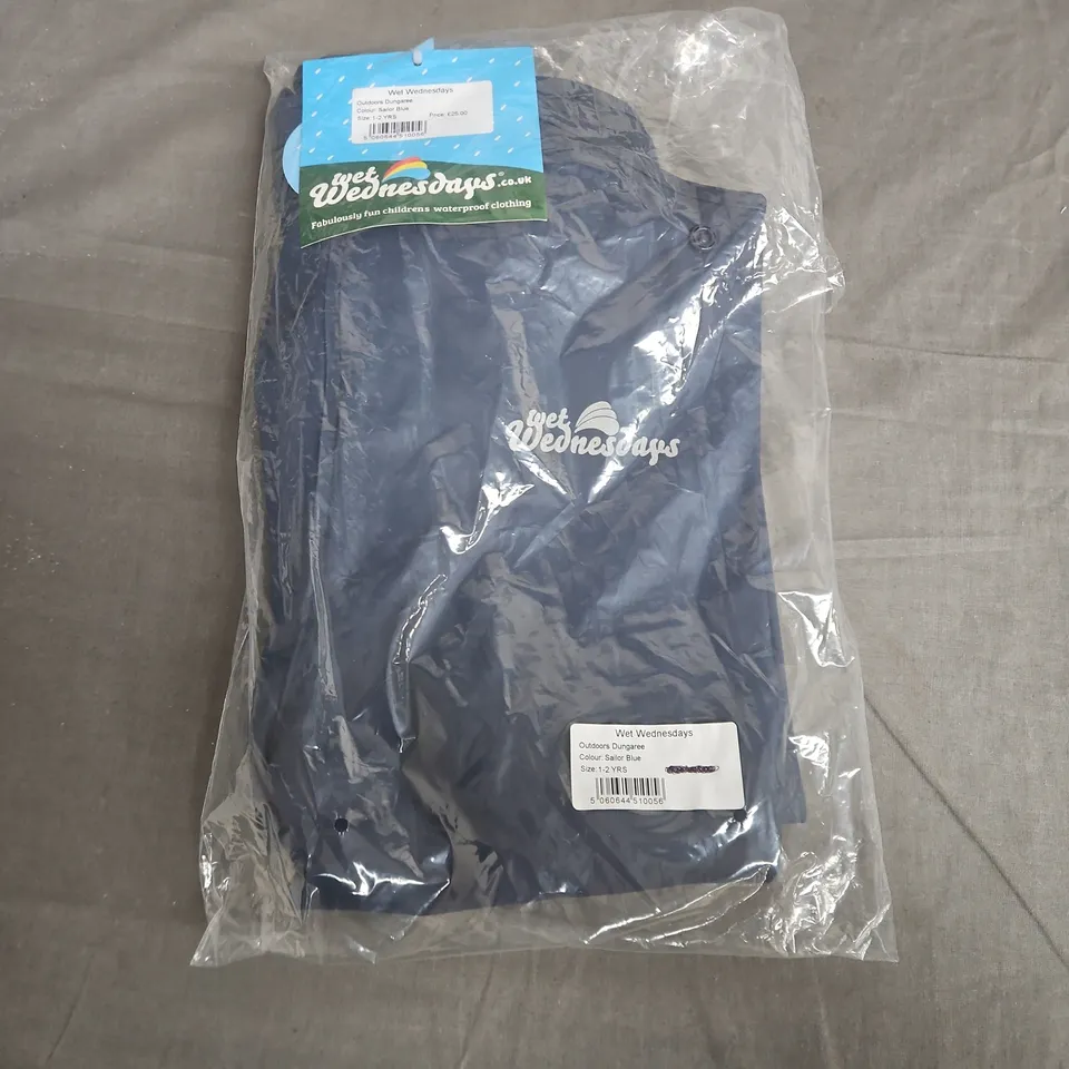 WET WEDNESDAYS OUTDOORS DUNGAREE - SAILOR BLUE, SIZE 1-2 YRS