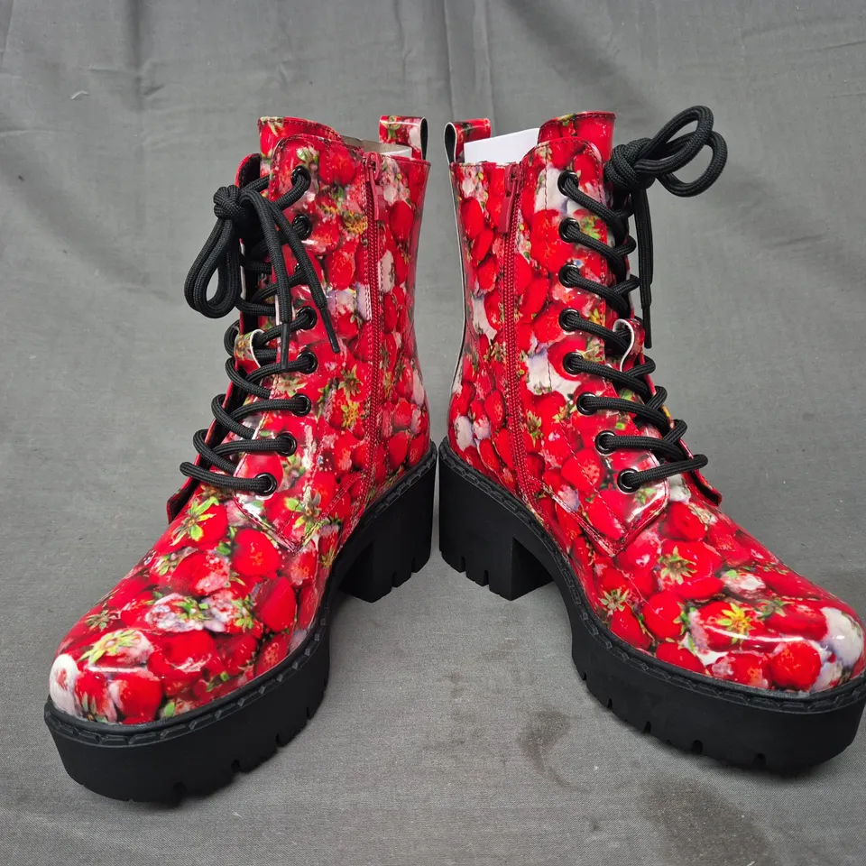 BOXED PAIR OF KOI DECAYING STRAWBERRIES SWITCH BOOTS UK SIZE 3
