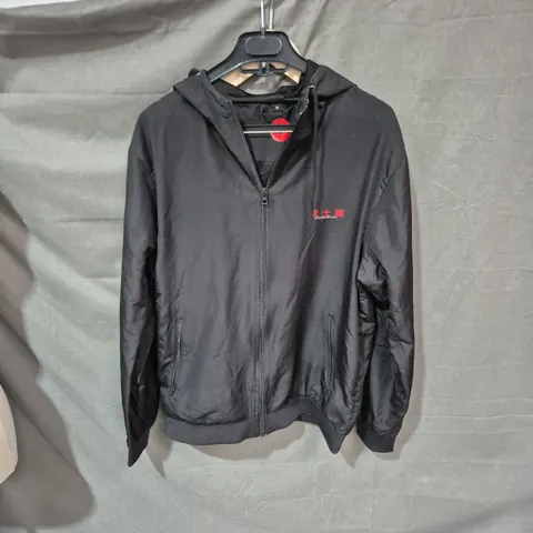 MEN'S BLACK HOODED WINDBREAKER JACKET (M) 