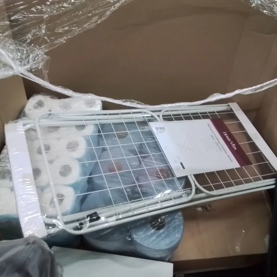 PALLET OF ASSORTED HOUSEHOLD PRODUCTS AND ITEMS TO INCLUDE;KIDS BIKES,CAMPING TENT,VILEDA MOPPING SET