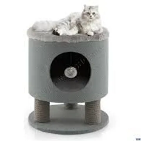 BOXED COSTWAY GREY CAT CONDO STOOL WITH SCRATCHING POSTS