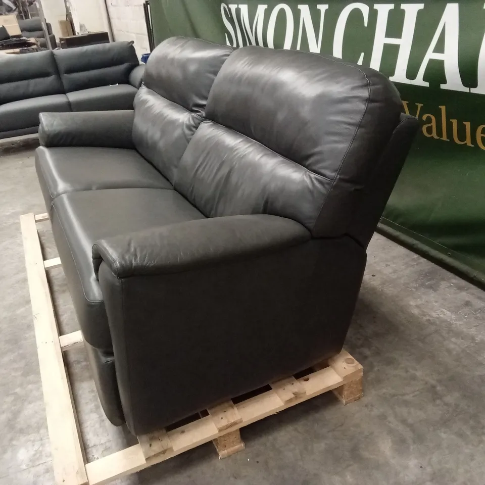DESIGNER 3 SEATER LEATHER SOFA - SLATE GREY