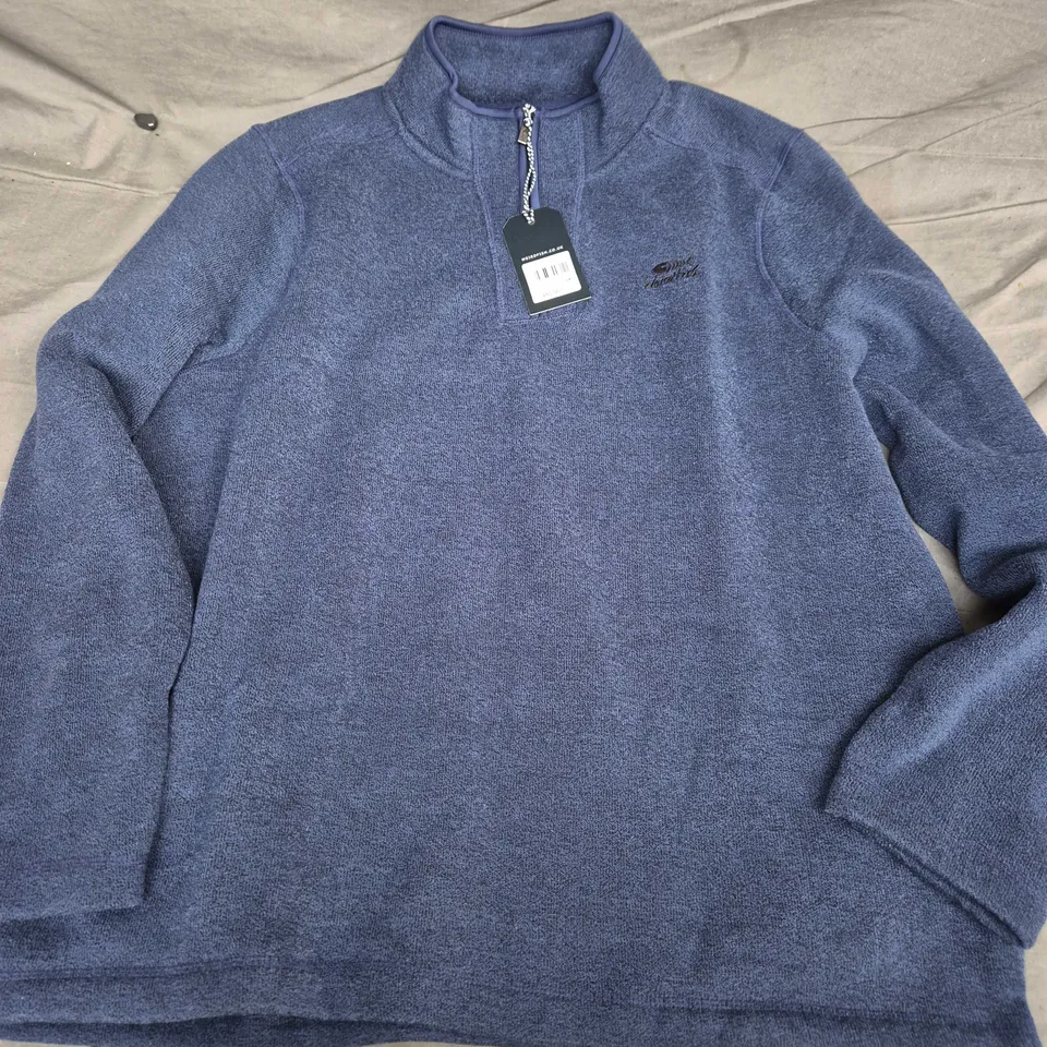 WEIRD FISH STOWE RECYCLED 1/4 ZIP SOFT KNIT FLEECE IN BLUE INDIGO - 3XL