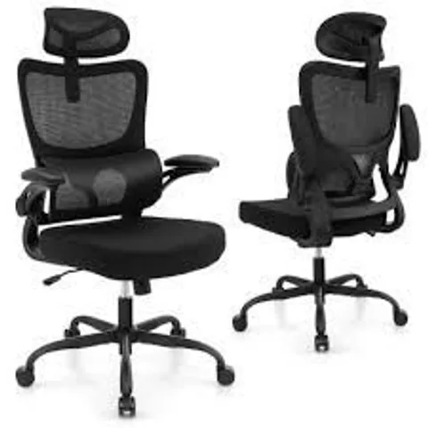 BOXED COSTWAY MESH OFFICE CHAIR WITH ADAPTIVE LUMBAR SUPPORT AND ADJUSTABLE HEADREST - BLACK