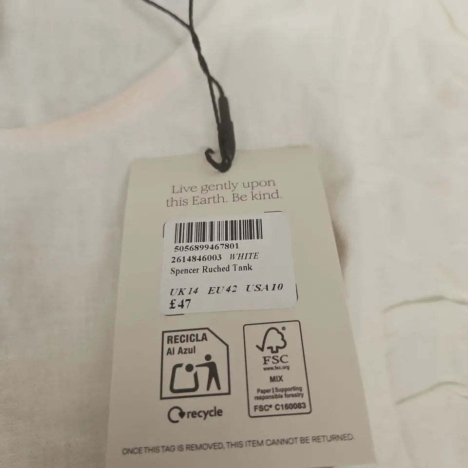 NOBODY'S CHILD SPENCER RUCHED TANK TOP - WHITE, UK 14 (EU 42, US 10)